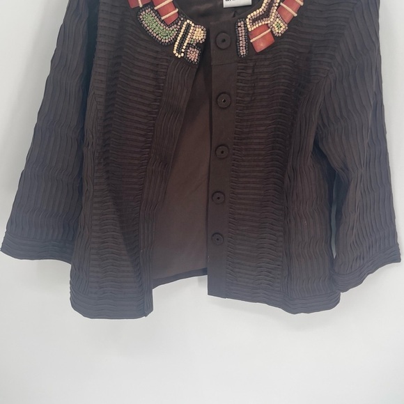 Chicos Jacket Women Size 0 (S) Brown Coat Art To Wear Beaded Collar Lined - Picture 3 of 10